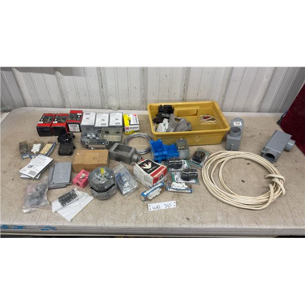Assorted Electrical Supplies Including Outlet Boxes, Wire Nuts, Breakers, Receptacles