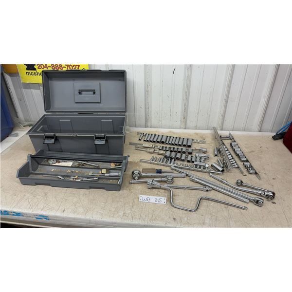 Plastic Toolbox With Sockets, Extensions, Ratchets Including Craftsman and Mac Tools, and More