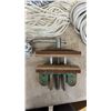Image 2 : Vintage Woodworking Bench Vise Screw Mechanism with Wooden Jaws and Assorted Ropes