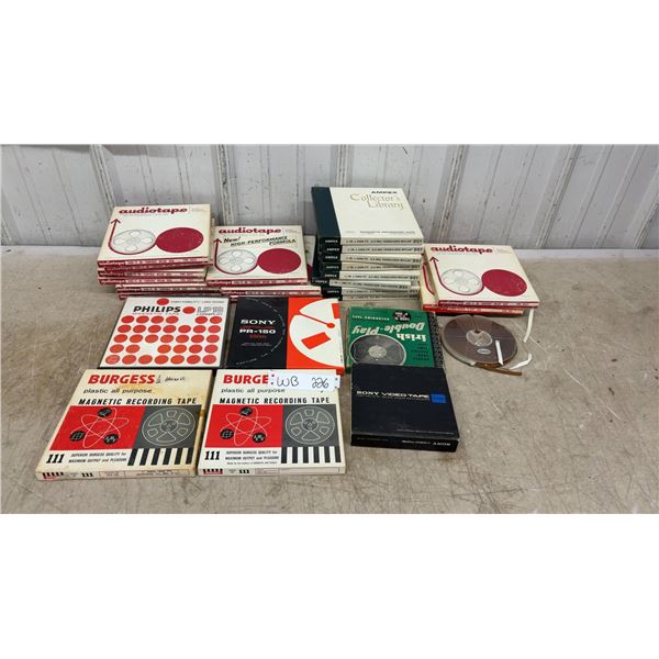 Lot of Vintage Reel-To-Reel Tapes: Ampex 951, Audiotape 2431T, Sony PR-150, Burgess 111 and More