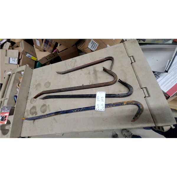 Lot of Four Gooseneck Pry Bars / Crowbars, Assorted Lengths