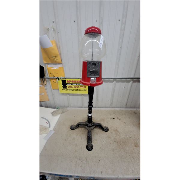Vintage Style Northwestern-Style Gumball Machine with Red Top, Glass Globe and Black Cast Iron