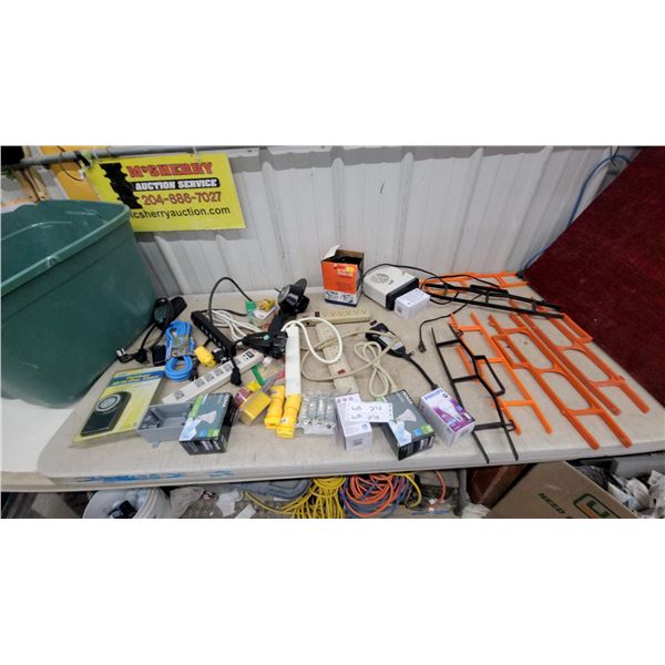 Assorted Electrical Items, Power Bars, Extension Cords, NOMA LED Bulbs, Timer, Plugs and More