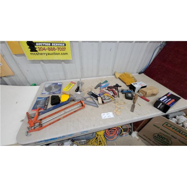 Manual Tile Cutter, Mastercraft 7" Diamond Blade, Jigsaw Blade Set, Level, Tape Measure and More