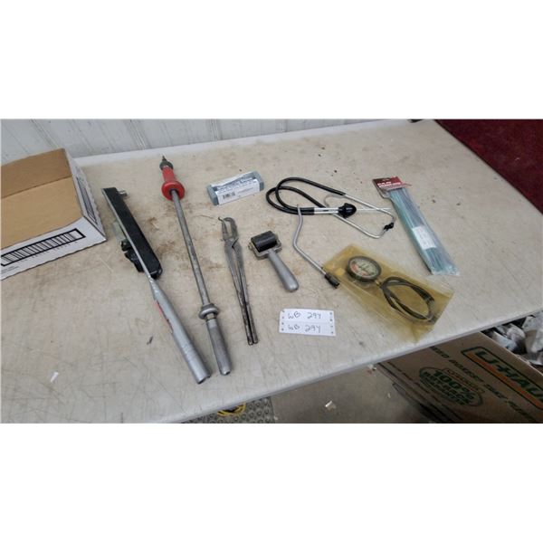 Vintage Dial-Type Torque Wrench, Sharpening Stone, Stethoscope, Compression Gauge and More