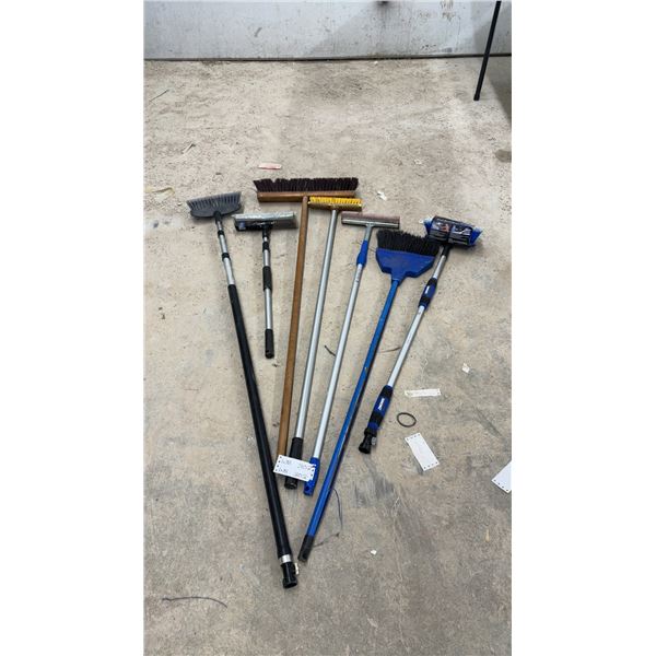 Assorted Brushes & Squeegees: Simoniz Wash Brush, 2 Floor Brooms, 2 Wash Brushes, 2 Squeegees