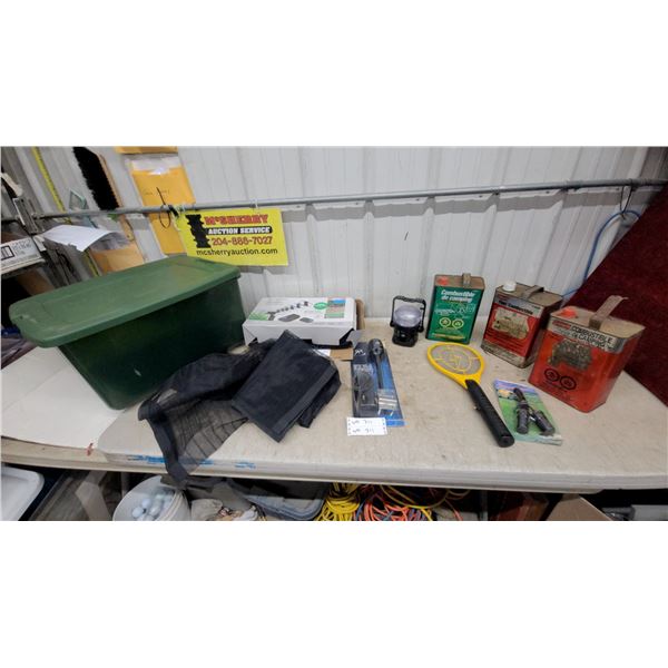 Electric Fly Swatter Bug Zapper Racket, Camp Fuel, Antenna, Lantern and More