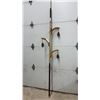 Image 1 : Mid-Century Modern Brass & Wood Pole Lamp with Three Teak Arms. Missing Glass Shades