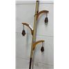 Image 3 : Mid-Century Modern Brass & Wood Pole Lamp with Three Teak Arms. Missing Glass Shades