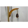 Image 6 : Mid-Century Modern Brass & Wood Pole Lamp with Three Teak Arms. Missing Glass Shades