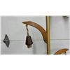 Image 7 : Mid-Century Modern Brass & Wood Pole Lamp with Three Teak Arms. Missing Glass Shades