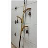 Image 8 : Mid-Century Modern Brass & Wood Pole Lamp with Three Teak Arms. Missing Glass Shades