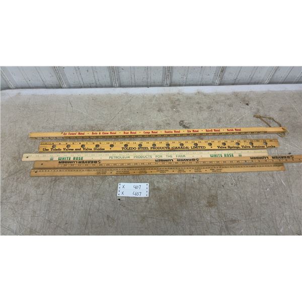 5 Wooden Rulers with Advertising, White Rose, Beaver Lumber and More 