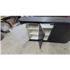 Image 4 : Modern Black Textured Storage Cabinet with Rounded Ends and Drop-Down Doors 78 x 18 x 34"