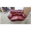 Image 1 : Burgundy Leather Overstuffed Two-Seater Loveseat with Rounded Arms 62" Wide