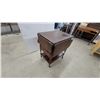 Image 2 : Vintage Dark Wood Drop-Leaf Serving Tea Cart with Turned Legs, Lower Shelf, and Casters