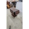 Image 4 : Vintage Dark Wood Drop-Leaf Serving Tea Cart with Turned Legs, Lower Shelf, and Casters