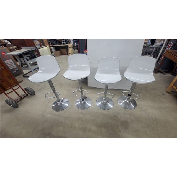 Set of 4 Modern Adjustable Height Swivel Bar Stools, Glossy White Seats, Chrome Bases