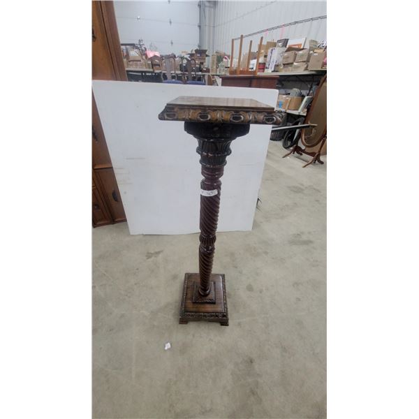 Victorian Carved Dark Wood Barley Twist Pedestal Plant Stand, Late 19th Century 47 x 11 x 11"