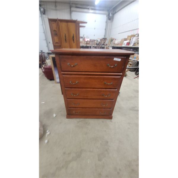 Traditional Six-Drawer Chest of Drawers with Reddish-Brown Finish and Brass Bail Pulls