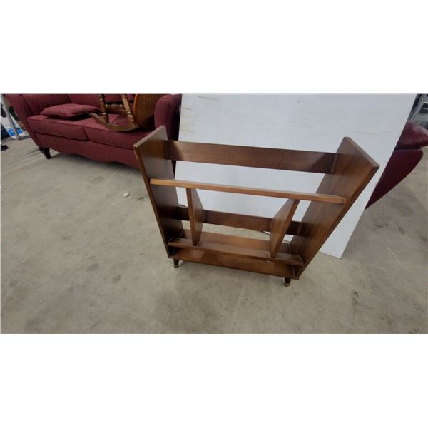 Mid-Century Modern Wooden Rack with Tapered Legs and Brass Ferrules 27 x 26 x 8"