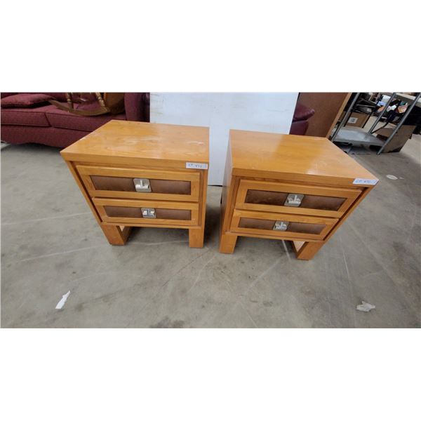 Pair of Light-Toned Wood Nightstands with Two-Door Cabinets and Open Shelves 23 x 23 x 19"