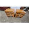 Image 1 : Pair of Light-Toned Wood Nightstands with Two-Door Cabinets and Open Shelves 23 x 23 x 19"
