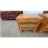 Image 2 : Pair of Light-Toned Wood Nightstands with Two-Door Cabinets and Open Shelves 23 x 23 x 19"
