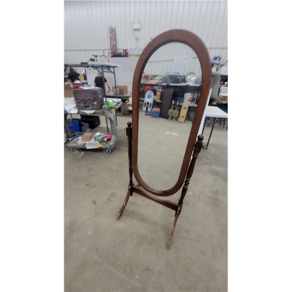 Traditional Wooden Oval Cheval Floor Mirror 47 x 19" with Tilt Frame and Carved Base Self Standing