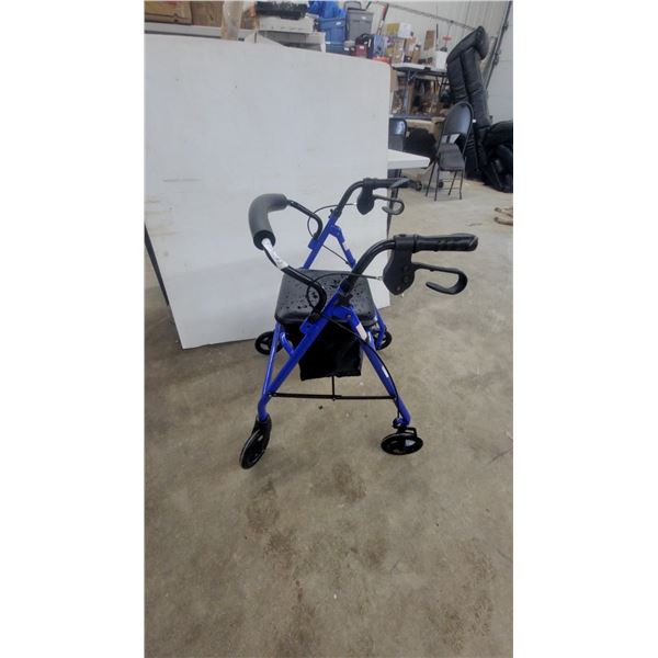 Medlne Rollator Walker with Blue Frame, Black Seat, Storage Bag, and Hand Brakes