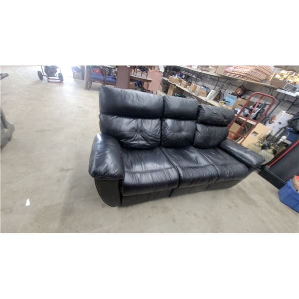 Black Leather Style Three-Seater Power Reclining Sofa With Armrest Control Panel 80"