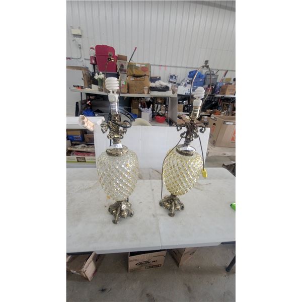 Pair of Vintage Pineapple-Style Table Lamps w/ Brass Bases