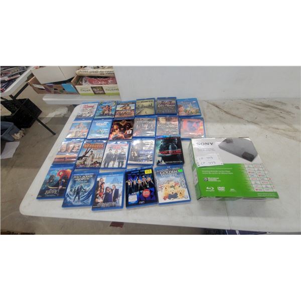 Sony BDP-S Series Streaming Blu-Ray Disc/DVD Player and Assorted Blu-Ray Movies 22x