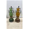 Image 5 : Vintage Oil Lamps: Scottie Dog Kerosene Lamp, 18 1/4" H.  Green and Amber Glass Wall Mount Lamps, 13