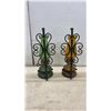 Image 6 : Vintage Oil Lamps: Scottie Dog Kerosene Lamp, 18 1/4" H.  Green and Amber Glass Wall Mount Lamps, 13