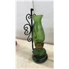 Image 7 : Vintage Oil Lamps: Scottie Dog Kerosene Lamp, 18 1/4" H.  Green and Amber Glass Wall Mount Lamps, 13
