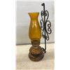 Image 8 : Vintage Oil Lamps: Scottie Dog Kerosene Lamp, 18 1/4" H.  Green and Amber Glass Wall Mount Lamps, 13