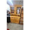 Image 1 : Vintage Wooden Hutch China Cabinet with Glass Doors, Two Drawers, and Lower Cabinet Storage 2pce