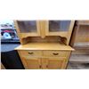 Image 3 : Vintage Wooden Hutch China Cabinet with Glass Doors, Two Drawers, and Lower Cabinet Storage 2pce