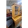 Image 6 : Vintage Wooden Hutch China Cabinet with Glass Doors, Two Drawers, and Lower Cabinet Storage 2pce