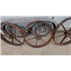 Image 3 : Antique Cast-Iron Spoked Traction Wheels with Cleated Rims, Farm Tractor Implement, Set of 3 30 "