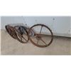 Image 4 : Antique Cast-Iron Spoked Traction Wheels with Cleated Rims, Farm Tractor Implement, Set of 3 30 "