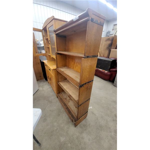Antique Oak Stacking Barrister Bookcase with Metal Bands, Four Sections No Glass