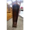 Image 3 : Antique Tall-Case Grandfather Style With Three Turned Finials and Arched Opening Has Shelves