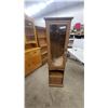 Image 1 : Oak Style Tall Narrow Display Cabinet with Glass Door, Open Cubby, and Drawer 64 x 16 x 15"