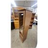 Image 2 : Oak Style Tall Narrow Display Cabinet with Glass Door, Open Cubby, and Drawer 64 x 16 x 15"