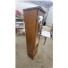 Image 3 : Oak Style Tall Narrow Display Cabinet with Glass Door, Open Cubby, and Drawer 64 x 16 x 15"