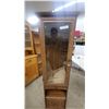 Image 4 : Oak Style Tall Narrow Display Cabinet with Glass Door, Open Cubby, and Drawer 64 x 16 x 15"