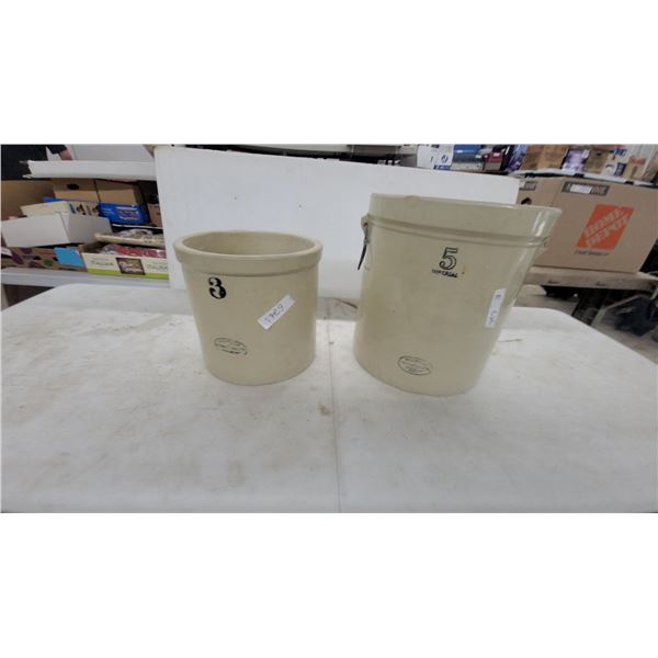 Medalta Potteries Stoneware Crocks, 3-Gallon and 5-Gallon Imperial, Medicine Hat Alberta