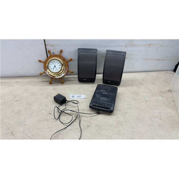 Wempe Chronometerwerke Hamburg Ship's Wheel Clock, Sony Cassette Recorder, RCA Speakers No Power